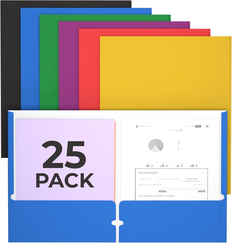 VEEBOOST Folders, Folders with Pockets, 2 Pocket Folders, Folders with Pockets Bulk, Holds 100 Sheets (50 per Pocket), Assorted Colors, Office Or School (25) - Image 1